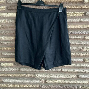 Eileen Fisher Black Organic Linen Faux Wrap Shorts Size Small